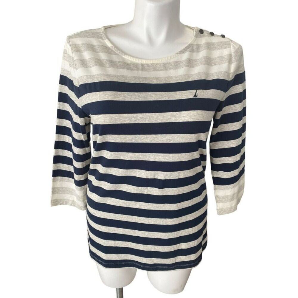XXL Nautica 3/4 Sleeve Striped Shirt Blouse Navy Cream NWT